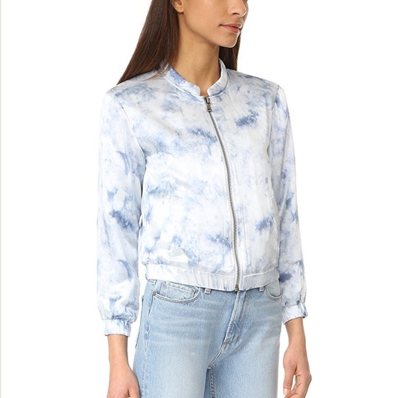 PAIGE Blue Tie Dye Satin Bomber Jacket Small - Picture 3 of 4